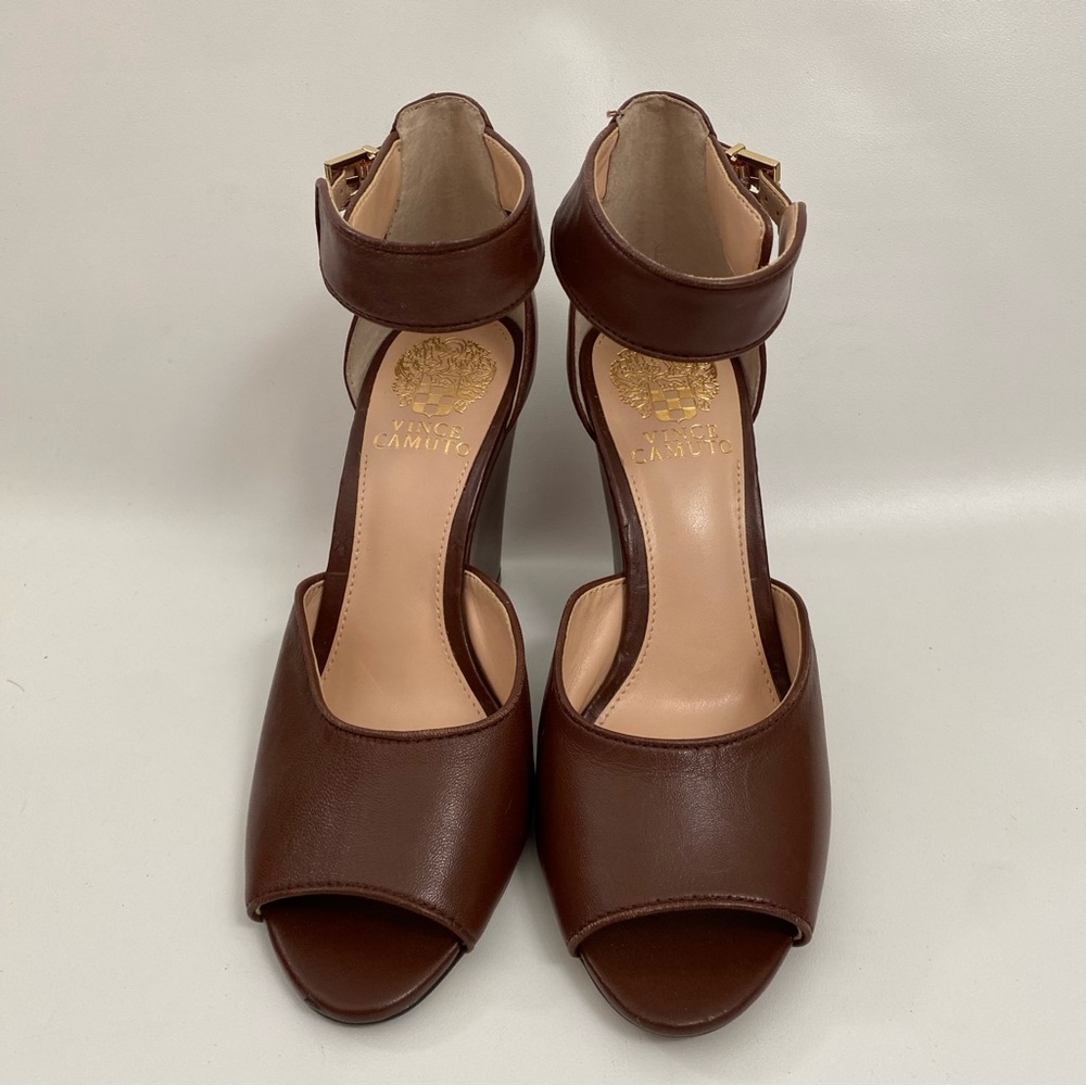 Vince Camuto Peep Toe Wedge Ankle Strap Size 7 Brown Heeled Sandals Women’s - Picture 6 of 14